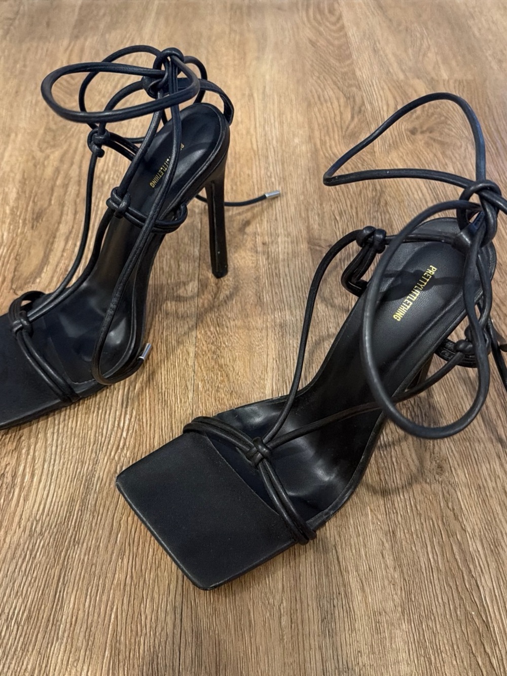 PrettyLittleThing Black Lace-Up Square Toe Stiletto Sandals